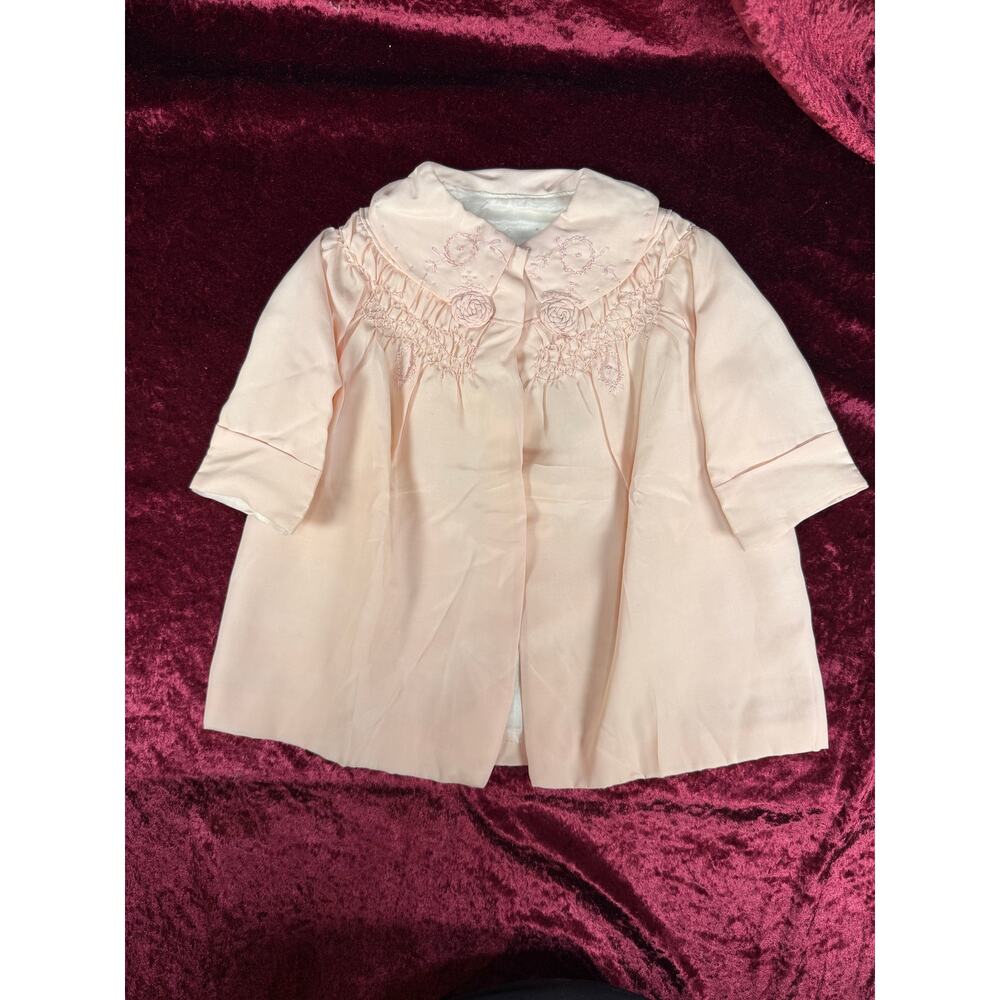 Antique Silk Baby Swing Coat – Blush Pink Embroidered Lined Infant Jacket